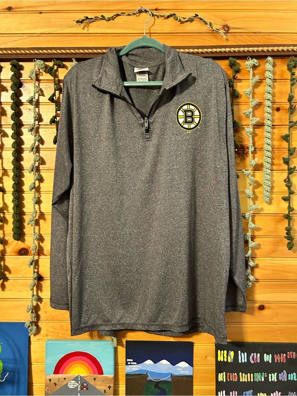 Gray 1/4 Zip Boston Bruins Pullover